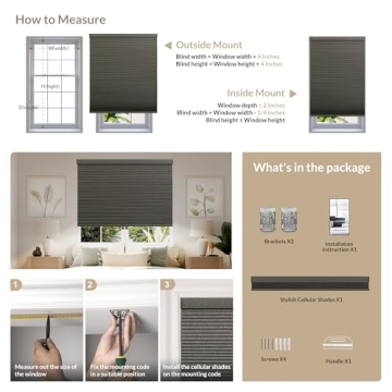 Boolegon Cordless Linen Honeycomb Blackout Shades Custom Size