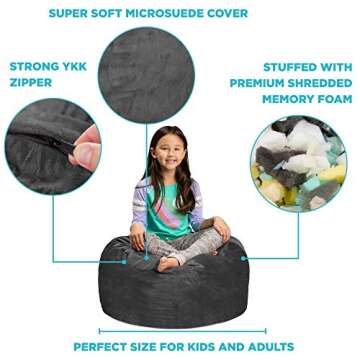 Sofa Sack - Plush, Ultra Soft Kids Bean Bag Chair - Memory Foam Bean Bag Chair with Microsuede Cover - Stuffed Foam Filled Furniture and Accessories for Kids Room