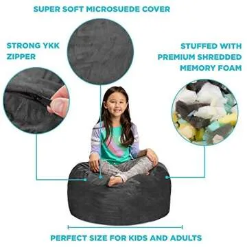 Sofa Sack - Plush, Ultra Soft Kids Bean Bag Chair - Memory Foam Bean Bag Chair with Microsuede Cover - Stuffed Foam Filled Furniture and Accessories for Kids Room