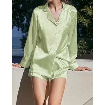 Ekouaer Women's Bridal Feather Trim Silk Satin Pajama Set