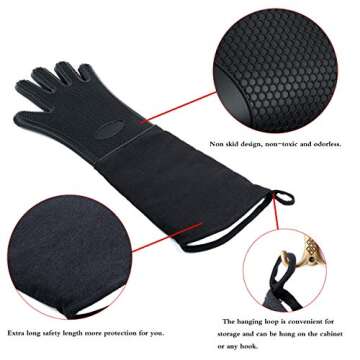 Oven Mitts Silicone Grips Extra Long Professional Oven Gloves Non-Slip Grip Heat Resistant 19.8" Up to 484℉ Kitchen Cooking Mitts Cooking Gloves Oven Cookie Sheets for BBQ Baking Grilling Black