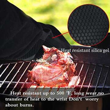 Oven Mitts Silicone Grips Extra Long Professional Oven Gloves Non-Slip Grip Heat Resistant 19.8" Up to 484℉ Kitchen Cooking Mitts Cooking Gloves Oven Cookie Sheets for BBQ Baking Grilling Black