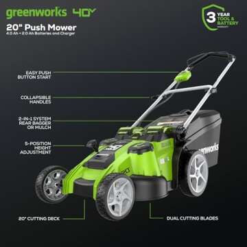 Greenworks 40V 20" Twin Blade Mower, 4.0Ah + 2.0Ah Battery