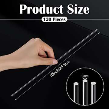 Vicenpal 120 Pcs 10 Inch Clear Acrylic Rods 1/8 Inch Diameter Acrylic Dowel Rods Round Plastic Strip...