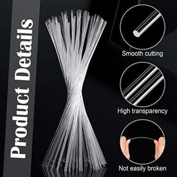 Vicenpal 120 Pcs 10 Inch Clear Acrylic Rods 1/8 Inch Diameter Acrylic Dowel Rods Round Plastic Strip Cake Topper Sticks for DIY Crafts Party Decorations Gardening