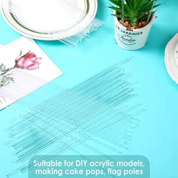 Vicenpal 120 Pcs 10 Inch Clear Acrylic Rods 1/8 Inch Diameter Acrylic Dowel Rods Round Plastic Strip Cake Topper Sticks for DIY Crafts Party Decorations Gardening