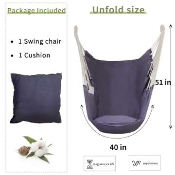 YUCAN Hammock Chair Stand with Hanging Swing Chair Included,Weather Resistant and Saving Space Stand Max 450 Lbs, Quality Cotton Weave Wrap Whole,Suitable for Indoor Outdoor Patio Yard（Grey） Patented