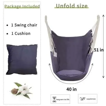 YUCAN Hammock Chair Stand with Hanging Swing Chair Included,Weather Resistant and Saving Space Stand Max 450 Lbs, Quality Cotton Weave Wrap Whole,Suitable for Indoor Outdoor Patio Yard（Grey） Patented