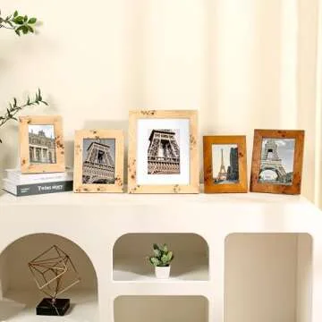 Elegant Burl Wood Picture Frames for Family Photos - Set of 4