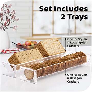 Srenta Clear Cracker Tray for Serving, Set of 2 Rectangular Cracker Holder for Serving Trays, Acryli...
