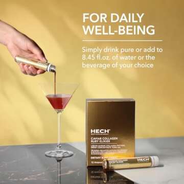 HECH Caviar Collagen Ruby Elixier - Beauty Supplement with 11,000 mg Marine and Caviar Collagen Peptides, Polyphenols and Complex of 9 bioactive Vita-Mineral Nutrients