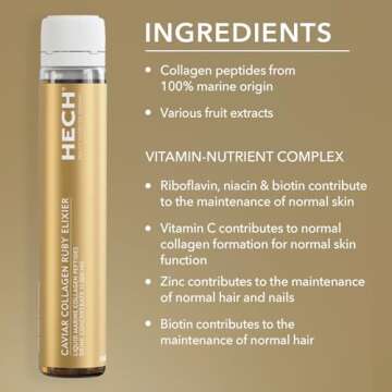 HECH Caviar Collagen Ruby Elixier - Beauty Supplement with 11,000 mg Marine and Caviar Collagen Peptides, Polyphenols and Complex of 9 bioactive Vita-Mineral Nutrients