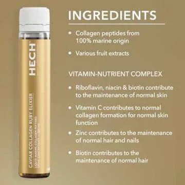 HECH Caviar Collagen Ruby Elixier - Beauty Supplement with 11,000 mg Marine and Caviar Collagen Peptides, Polyphenols and Complex of 9 bioactive Vita-Mineral Nutrients