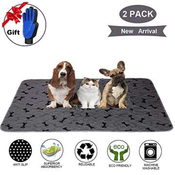 Washable Dog Pee Pads with Free Grooming Gloves,Non Slip Dog Mats with Great Urine Absorption,Reusab...