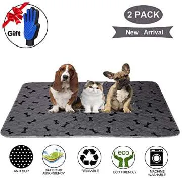 Washable Dog Pee Pads with Free Grooming Gloves,Non Slip Dog Mats with Great Urine Absorption,Reusab...