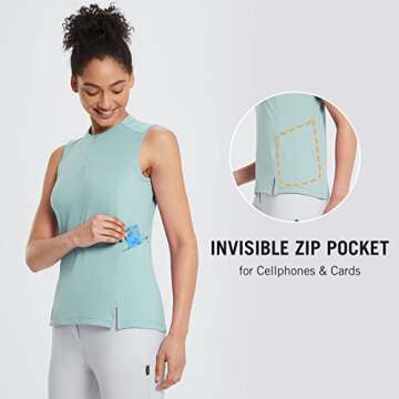 BALEAF Womens Sleeveless Golf Shirt Quarter Zip Side Pocket Lightweight Quick Dry Collarless Tank Tops Tennis Light Green M