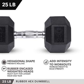Day 1 Fitness 25lb Hex Dumbbell - Durable & Ergonomic Weight