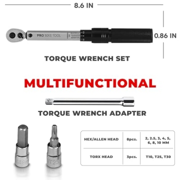 PRO BIKE TOOL 1/4 Inch Drive Click Bicycle Torque Wrench Set – 2 to 20 Nm – Maintenance Kit for Road and Mountain Bikes - Includes Allen and Torx Screws, Extension Bar and Storage Box - ISO Certified