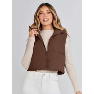 MEROKEETY Women's Casual Sleeveless Puffer Jacket Vest Stand Collar Padded Gilet Coat with Zipper,Co...