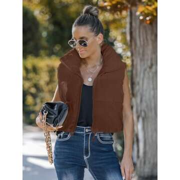 MEROKEETY Women's Casual Sleeveless Puffer Jacket Vest Stand Collar Padded Gilet Coat with Zipper,Coffee,S