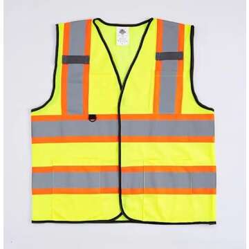 Dazonity Safety Vest with Multi-Pockets,2pcs,Reflective & High Visibility for Work,Construction,Parking,Warehouse,Yellow