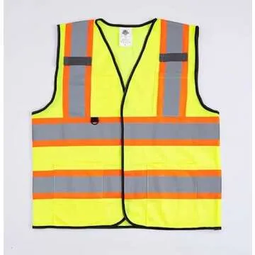 Dazonity Safety Vest with Multi-Pockets,2pcs,Reflective & High Visibility for Work,Construction,Parking,Warehouse,Yellow