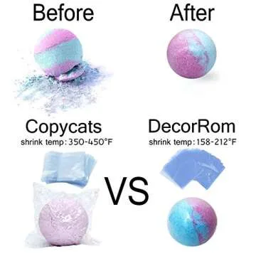 DecorRom Shrink Wrap Bags 200 pcs - 6 x 6 Inch - Bonus Mini Heat Sealer - Bags for Bath Bombs, Handmade Soaps and DIY Crafts