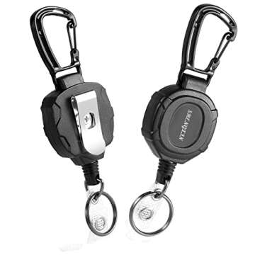 SHENGXIN 2 Pack Retractable Keychain Heavy Duty Carabiner Badge Holder, Tactical ID Badge Reel with ...