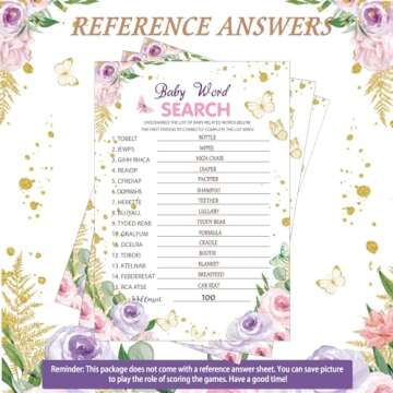 Sinmoe 145 Pieces Baby Shower Games 5 Games Set Baby Shower Games Activities with 20 Pencils Funny Baby Shower Games Include Baby Descriptions and Wishes, Guess Who, Bingo Game(Butterfly)