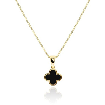 QVY Dainty Four Leaf Clover Necklace for Women 18K Gold Plated Black Onyx Lucky Clover Pendant Charm...