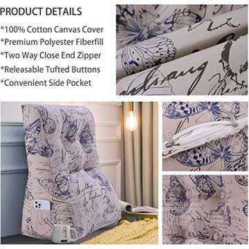 VERCART Ergonomic Reading Bed Rest Pillow Curved Shape Heightening Backrest Headboard for Sitting in Bed Positioning Wedge Back Support Reclining Pillow Decorative Pattern Sofa Pillows 24x10x24 in