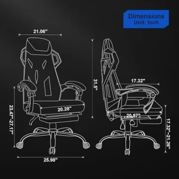 GTRACING Gaming Chair, Computer Chair with Mesh Back, Ergonomic Gaming Chair with Footrest, Reclining Gamer Chair with Adjustable Headrest and Lumbar Support for Gaming and Office (White)