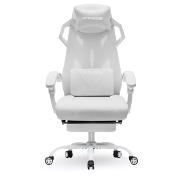 GTRACING Gaming Chair, Computer Chair with Mesh Back, Ergonomic Gaming Chair with Footrest, Reclining Gamer Chair with Adjustable Headrest and Lumbar Support for Gaming and Office (White)