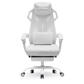GTRACING Gaming Chair, Computer Chair with Mesh Back, Ergonomic Gaming Chair with Footrest, Reclining Gamer Chair with Adjustable Headrest and Lumbar Support for Gaming and Office (White)