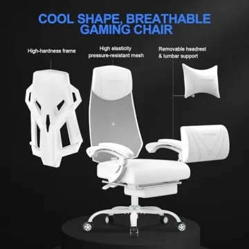GTRACING Gaming Chair, Computer Chair with Mesh Back, Ergonomic Gaming Chair with Footrest, Reclining Gamer Chair with Adjustable Headrest and Lumbar Support for Gaming and Office (White)