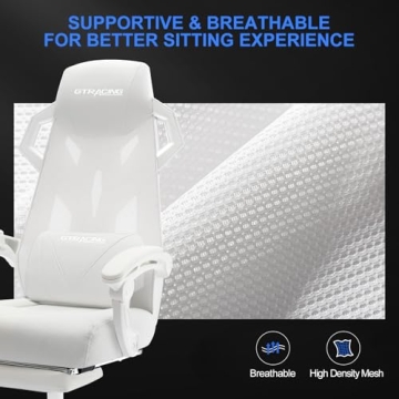GTRACING Gaming Chair, Computer Chair with Mesh Back, Ergonomic Gaming Chair with Footrest, Reclining Gamer Chair with Adjustable Headrest and Lumbar Support for Gaming and Office (White)