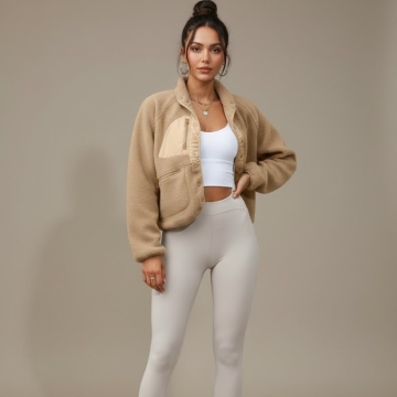 Yeokou Women's Cropped Sherpa Lined Fleece Jacket Winter Warm Button Down Fuzzy Coats