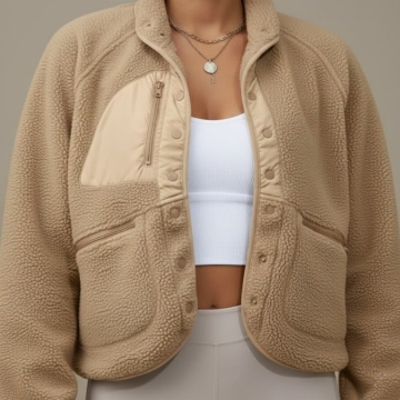 Yeokou Women's Cropped Sherpa Lined Fleece Jacket Winter Warm Button Down Fuzzy Coats