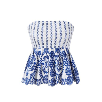 MakeMeChic Women's Boho Tropical Print Peplum Tube Top for Summer Style