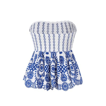 MakeMeChic Women's Tropical Print Peplum Tube Top