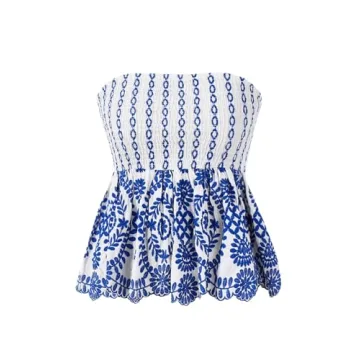 MakeMeChic Women's Tropical Print Peplum Tube Top