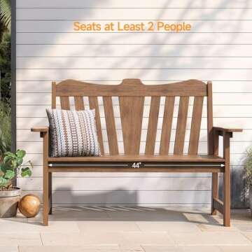 ONBRILL Outdoor Bench, 2-Person Weatherproof Garden Bench with Wide Armrests and Backrest, All-Weath...