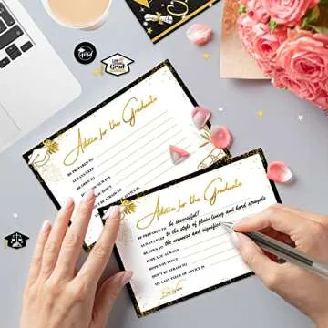 Gloween Graduation Decorations Class of 2024, Graduation Card Box/Holder with 50 Graduation Advice Cards And Guest Signature Book Board, Great for Graduation Party (Black)