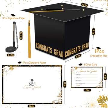 Gloween Graduation Decorations Class of 2024, Graduation Card Box/Holder with 50 Graduation Advice Cards And Guest Signature Book Board, Great for Graduation Party (Black)
