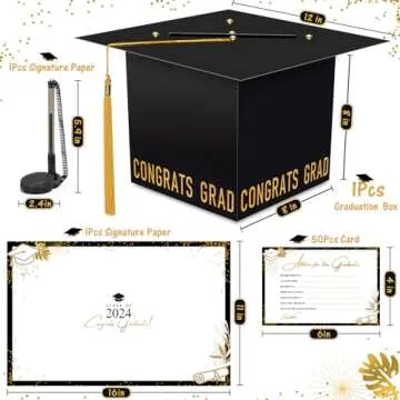Gloween Graduation Decorations Class of 2024, Graduation Card Box/Holder with 50 Graduation Advice Cards And Guest Signature Book Board, Great for Graduation Party (Black)