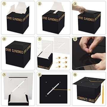 Gloween Graduation Decorations Class of 2024, Graduation Card Box/Holder with 50 Graduation Advice Cards And Guest Signature Book Board, Great for Graduation Party (Black)