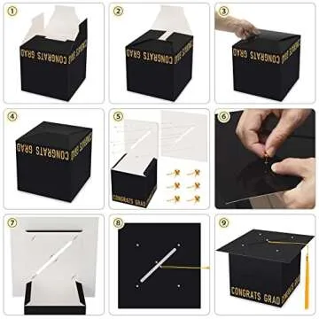 Gloween Graduation Decorations Class of 2024, Graduation Card Box/Holder with 50 Graduation Advice Cards And Guest Signature Book Board, Great for Graduation Party (Black)