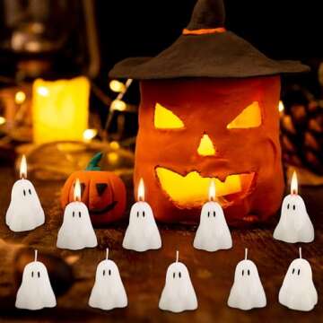 EBaokuup 20 PCS 2'' X 1.6'' Halloween Ghost Candles, Ghost Shaped Decor Candles, Fun Face Spooky Burning Candle for Halloween Party Home and Table Decorations