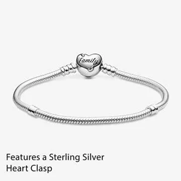 Pandora Moments Family Tree Heart Clasp Snake Chain Bracelet - Compatible Moments Charms - Sterling Silver, Cubic Zirconia & Black Enamel Charm Bracelet for Women - Gift for Her - 6.3"