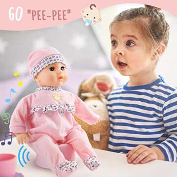 Toy Choi's 16 Inch Interactive Baby Doll Pink - Talking Feeding Dolls with Different Sounds and Acce...